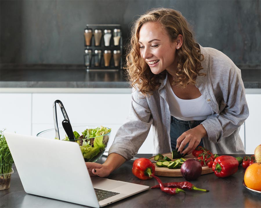 Woman on a laptop connected by mobile 4g internet